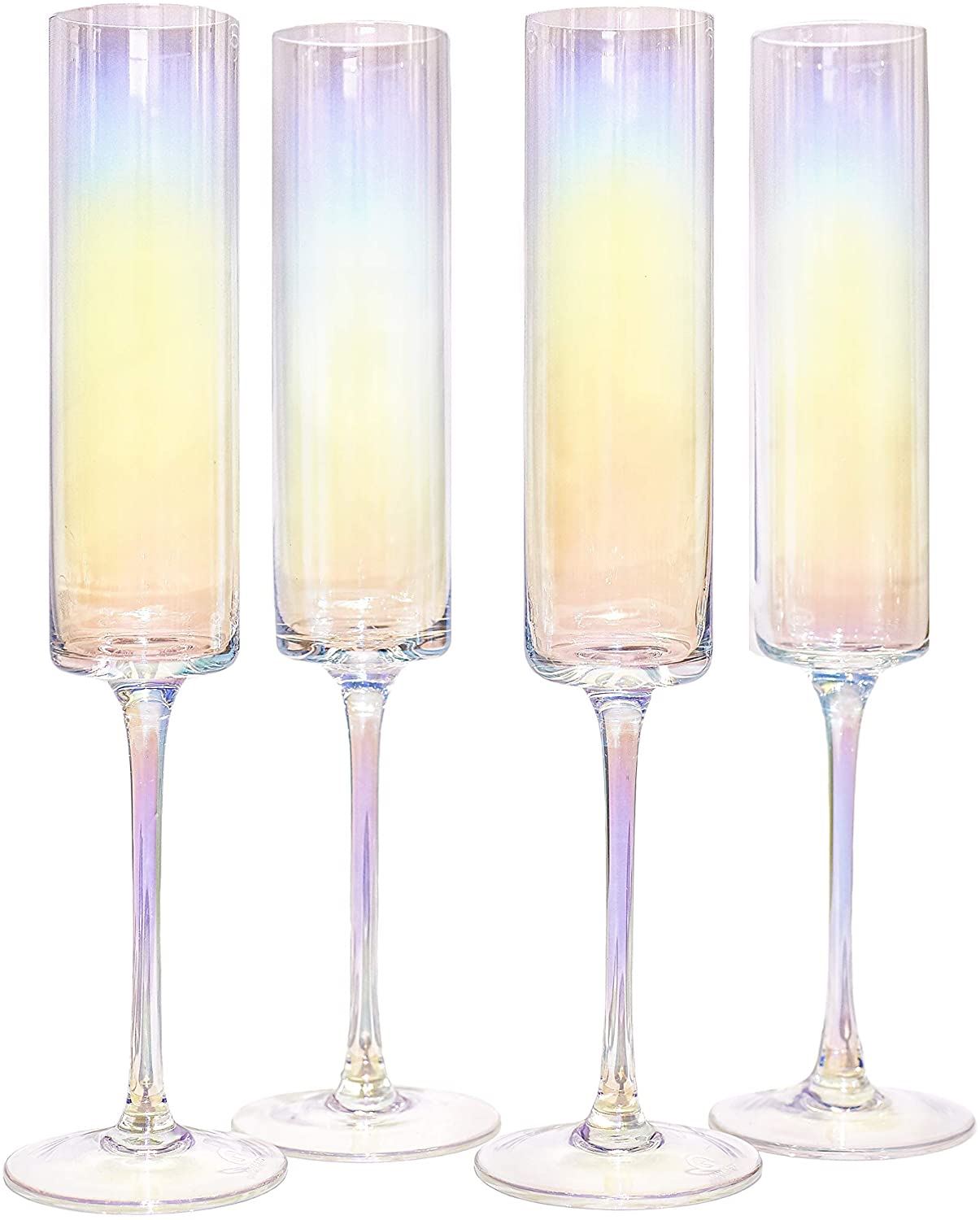 Edge Champagne Flutes - Set of 4 Iridescent | M&W	