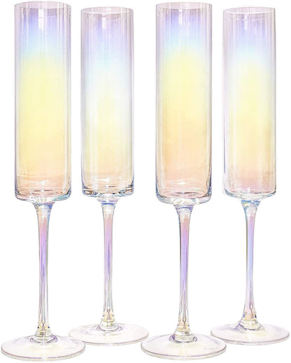 Edge Champagne Flutes - Set of 4 Iridescent | M&W	