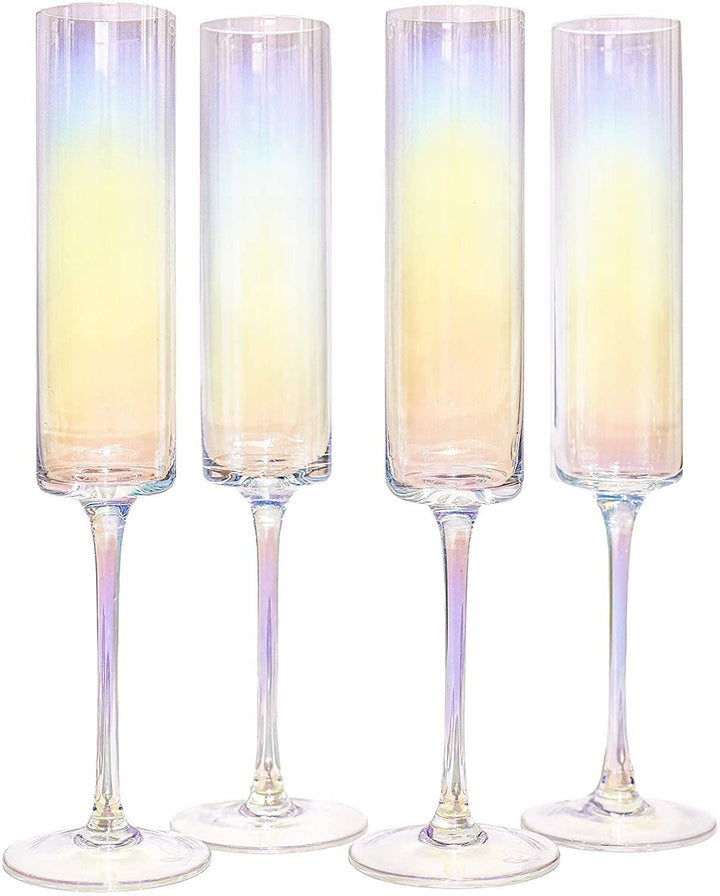 Edge Champagne Flutes - Set of 4 Iridescent | M&W	