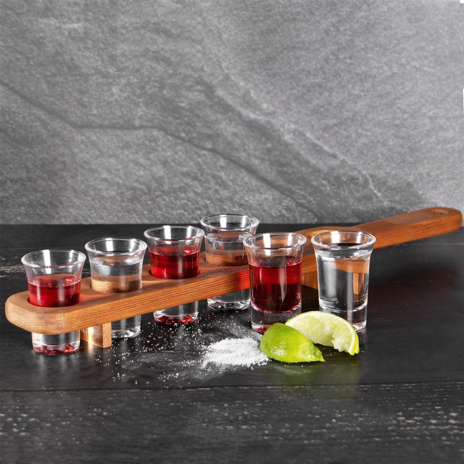 Wooden Drinks Paddle with 6 Shot Glasses | M&W	
