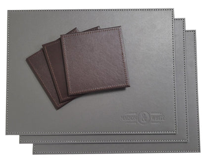 Faux Leather Placemats & Coaster Table Set Grey - 12 Piece | M&W	