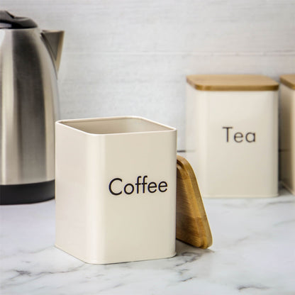 Kitchen Canister Set & Bread Bin in Cream with Bamboo Lids - 4 Piece | M&W	