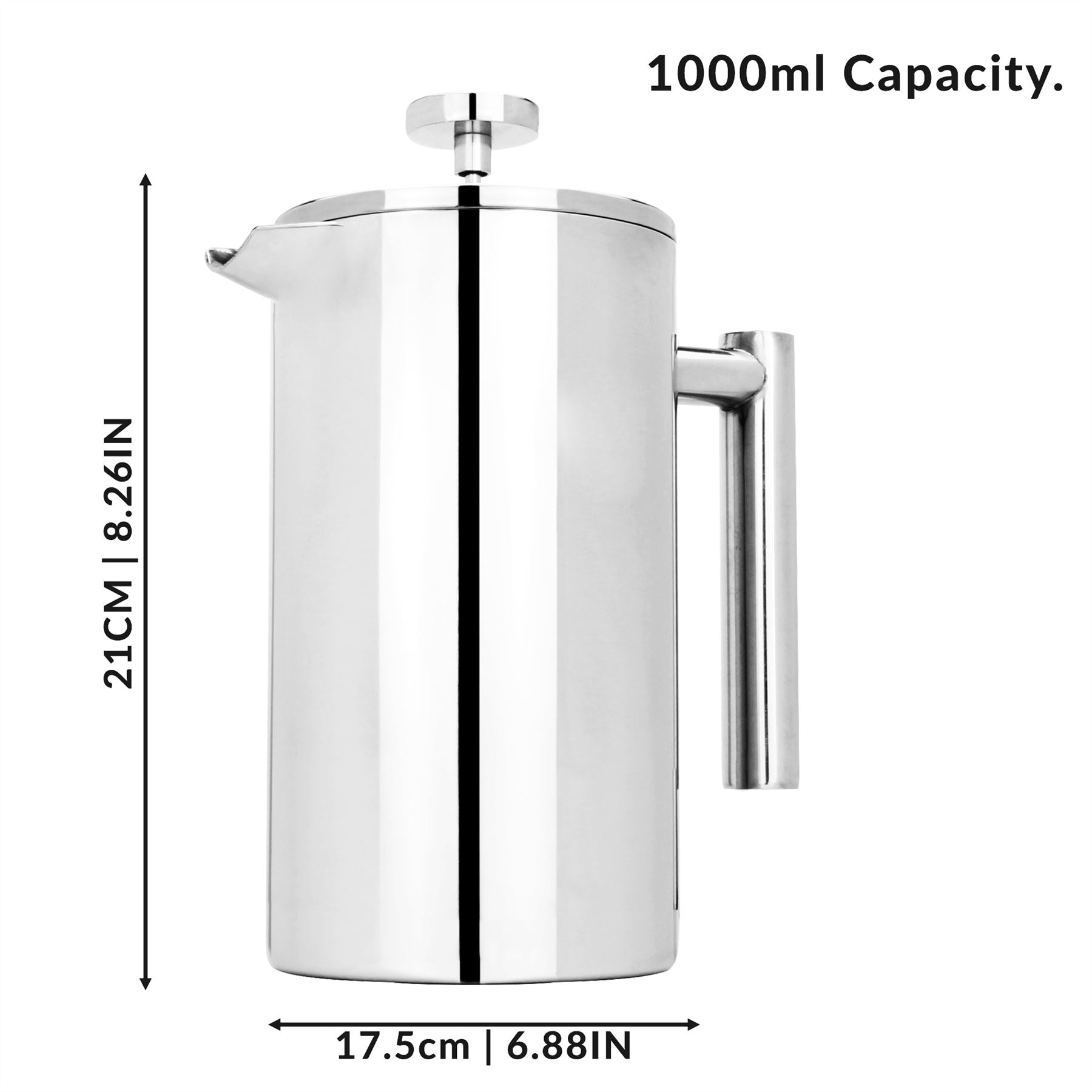 French Press Cafetiere Steel Coffee Maker 1000ml | M&W	