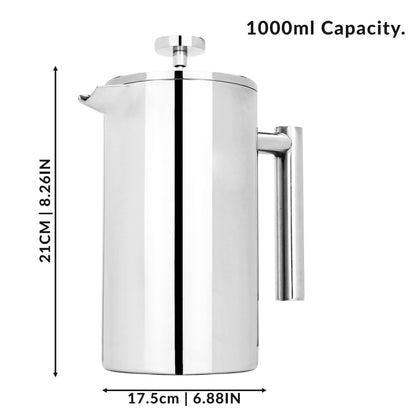 French Press Cafetiere Steel Coffee Maker 1000ml | M&W	