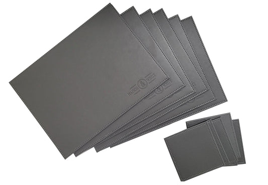 Faux Leather Placemats & Coaster Table Set Grey - 12 Piece | M&W	