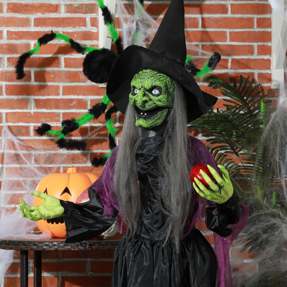 HOMCOM Voice Activated Halloween Animatronics Witch, Battery Operated