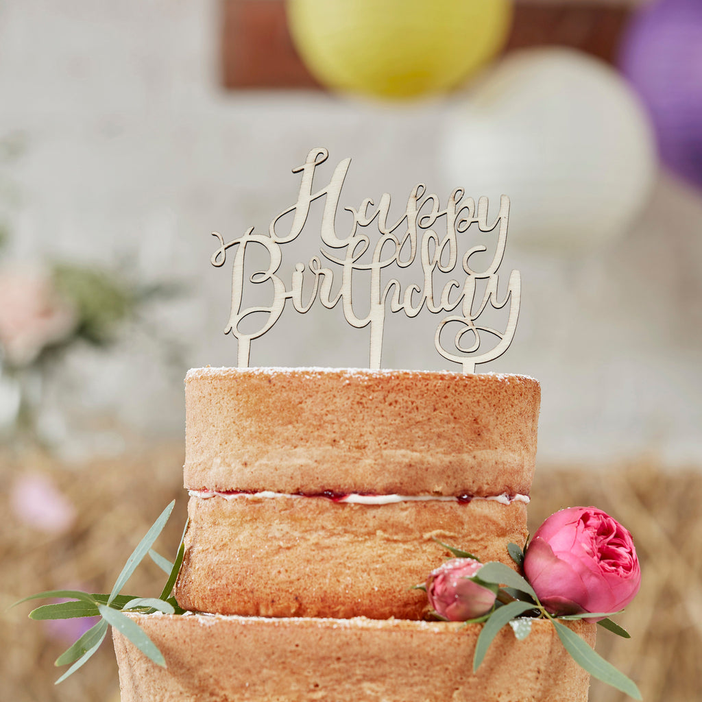 Wooden Happy Birthday Cake Topper – product image 4