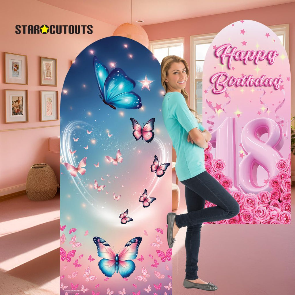 SC4613 Pink and Blue Butterfly Backdrop Sailboard Cardboard Cut Out Height 185cm – product image 1