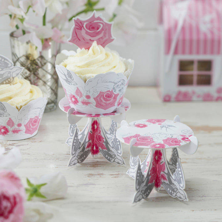 Rose & Swallow Single Cupcake Stands - Enchanted Rose