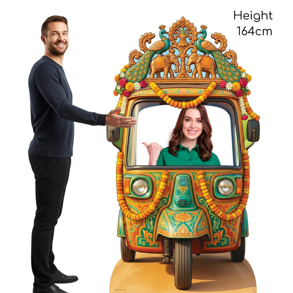 SC4886 Wedding Tuk Tuk / Auto Rickshaw Backdrop Cardboard Cutout Stand In – product image 1