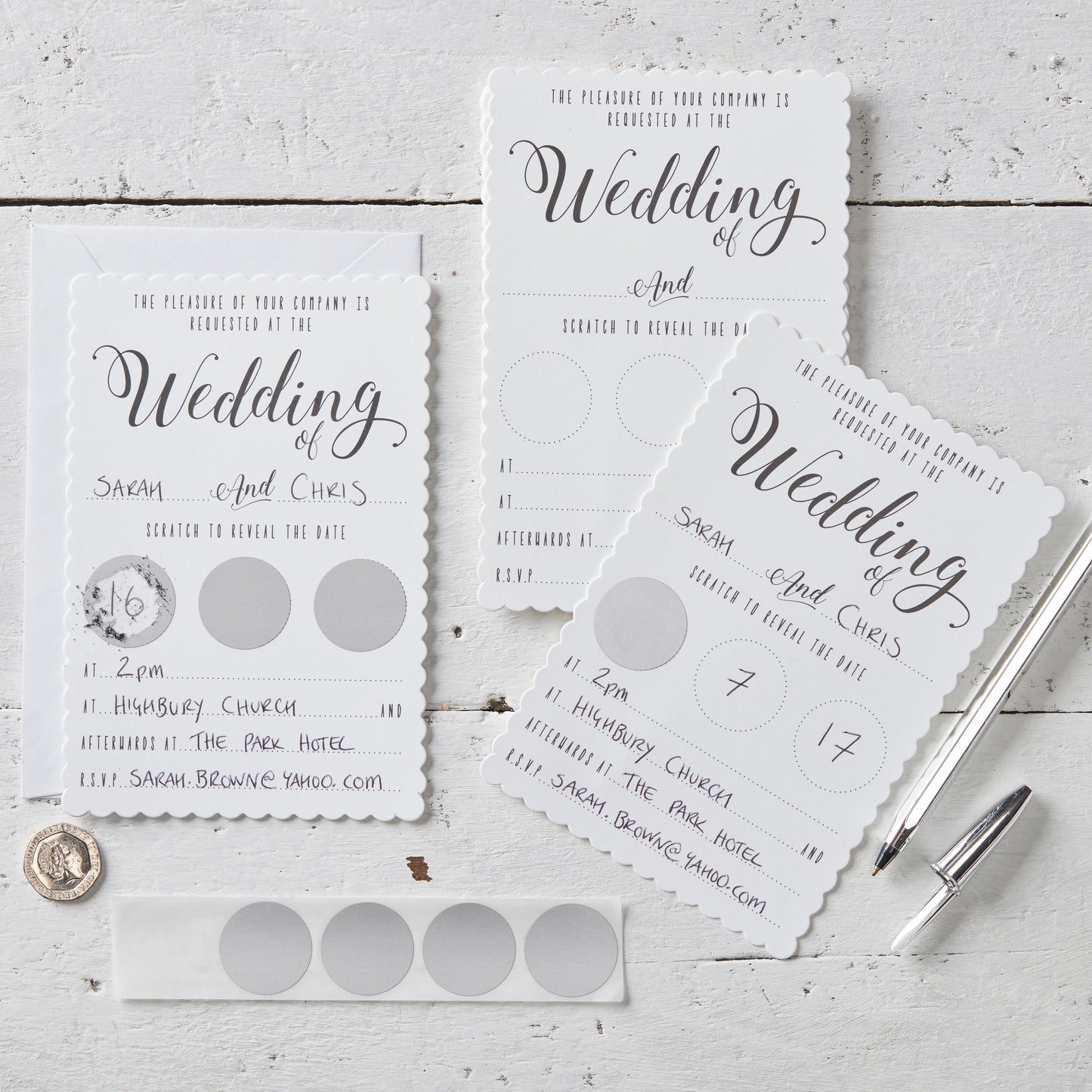 White Scratch The Date Wedding invitations - Scratch & Reveal