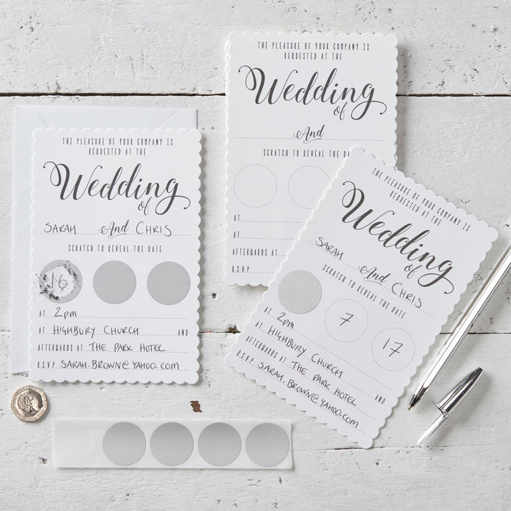 White Scratch The Date Wedding invitations - Scratch & Reveal