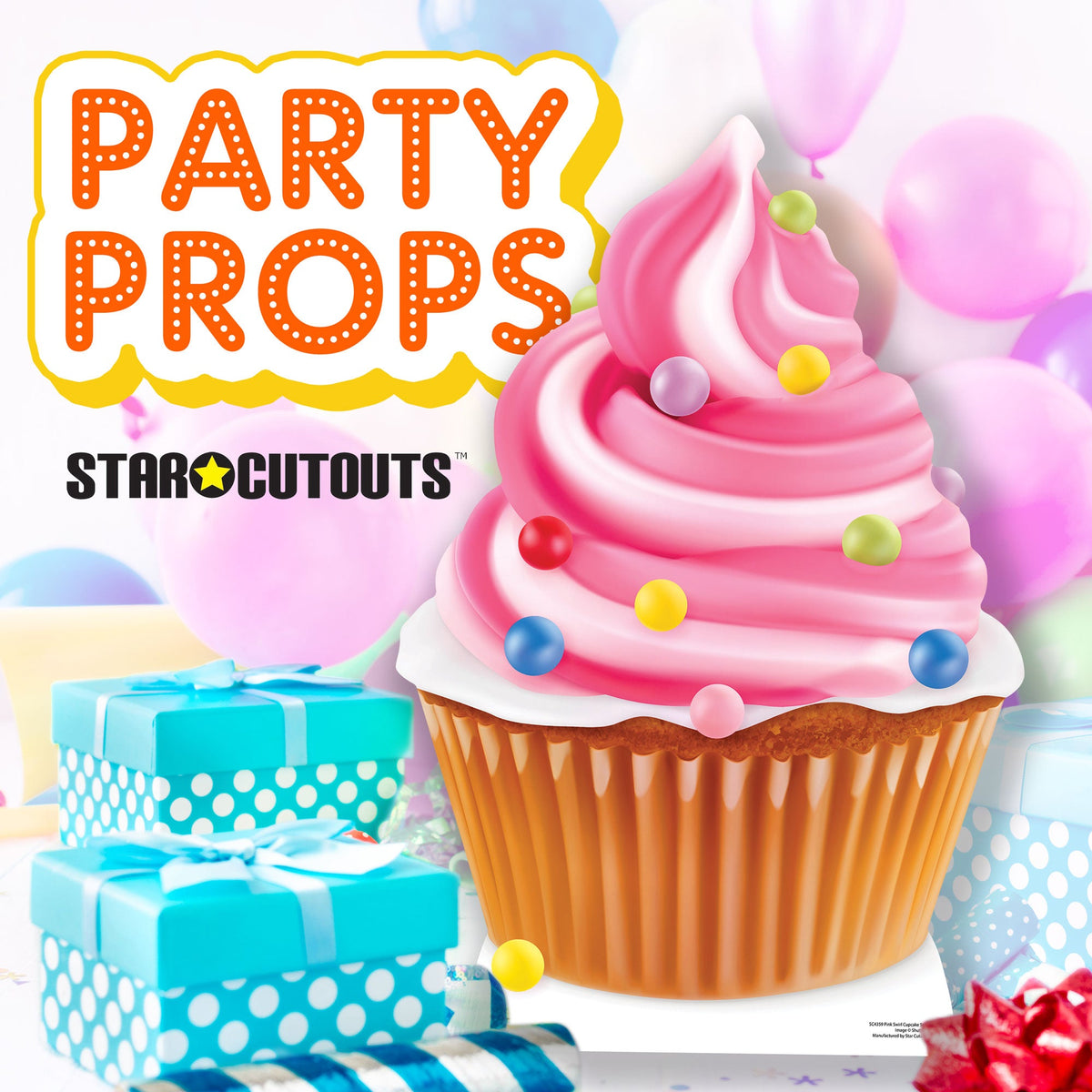 SC4359 Pink Cupcake Swirl Star Mini Cardboard Cut Out Height 84cm – product image 3