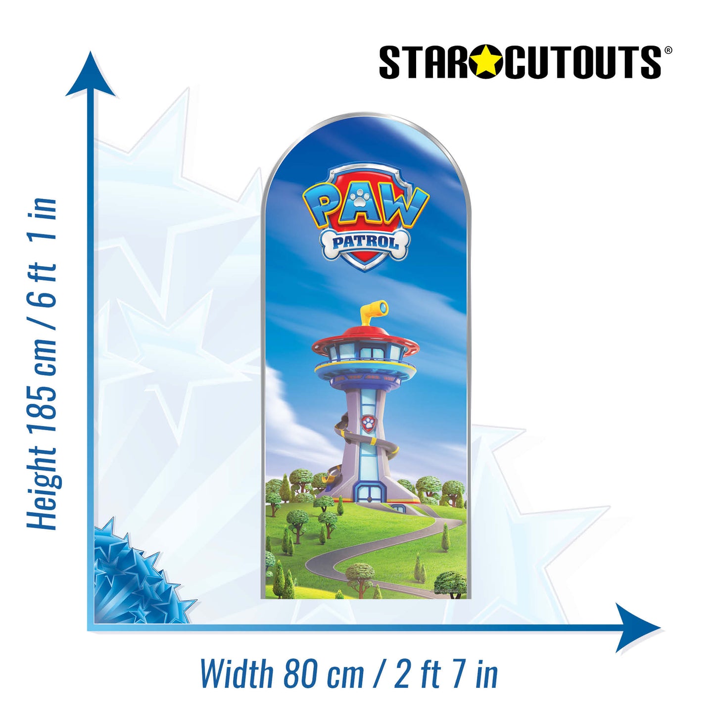 SC4603 Paw Patrol Logo Tower Backdrop Single Cardboard Cutout Height 185cm Paw Patrol Cardboard Cutouts UK | Kids Party Decorations