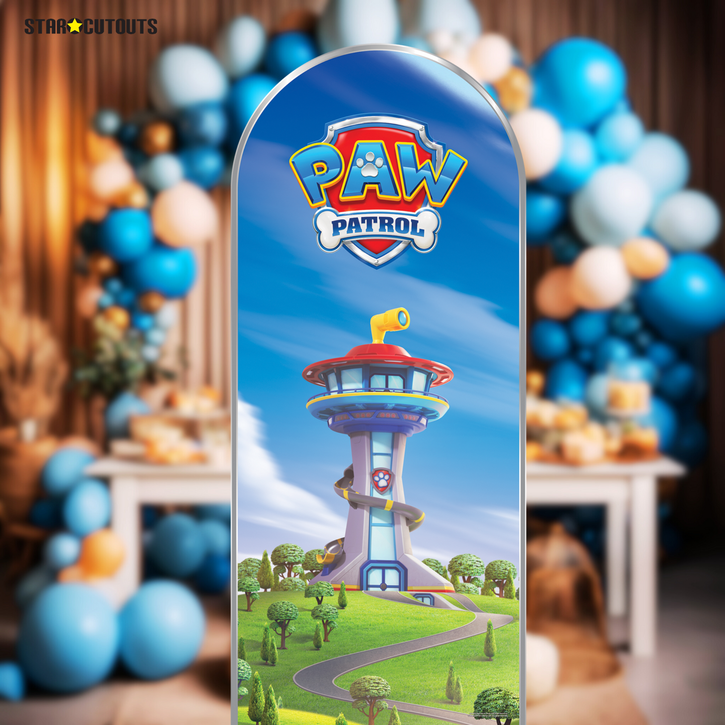 SC4603 Paw Patrol Logo Tower Backdrop Single Cardboard Cutout Height 185cm Paw Patrol Cardboard Cutouts UK | Kids Party Decorations