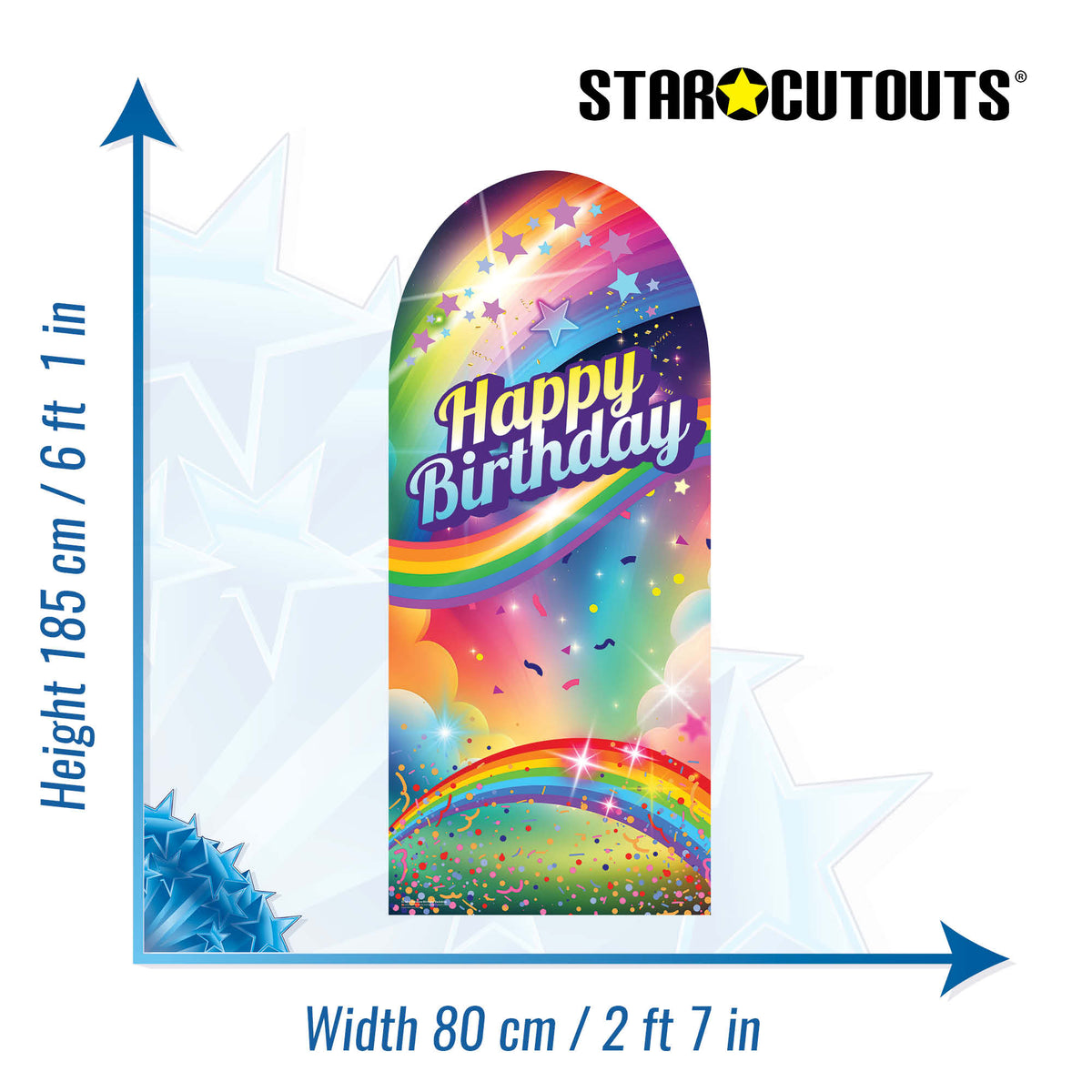SC4615 Rainbow Birthday Backdrop Sailboard Cardboard Cut Out Height 185cm – product image 3