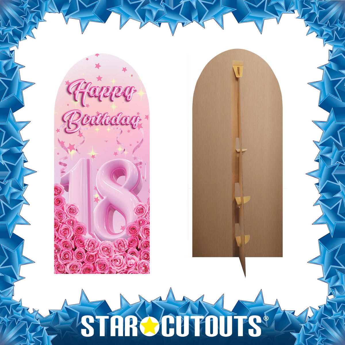 SC4618 Happy Birthday Pink Gold Stars Roses Backdrop Sailboard Cardboard Cut Out Height 185cm – product image 6