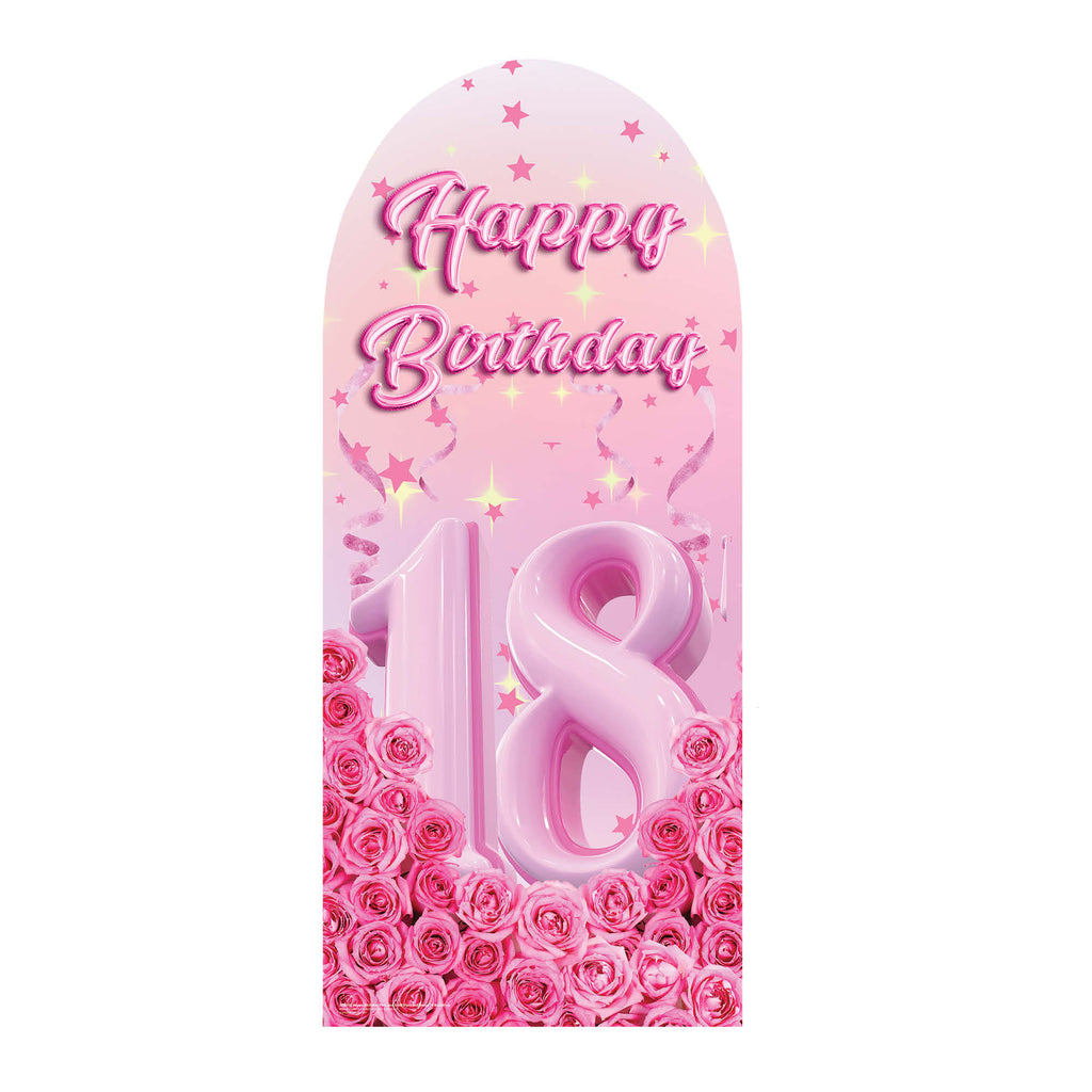 SC4618 Happy Birthday Pink Gold Stars Roses Backdrop Sailboard Cardboard Cut Out Height 185cm – product image 4