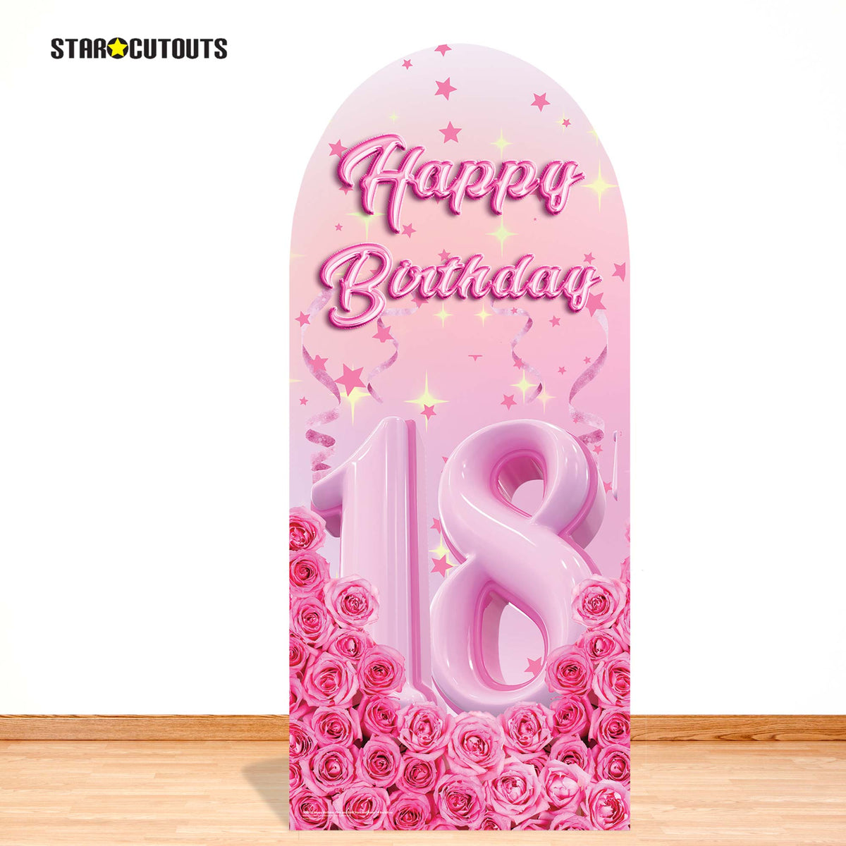 SC4618 Happy Birthday Pink Gold Stars Roses Backdrop Sailboard Cardboard Cut Out Height 185cm – product image 2