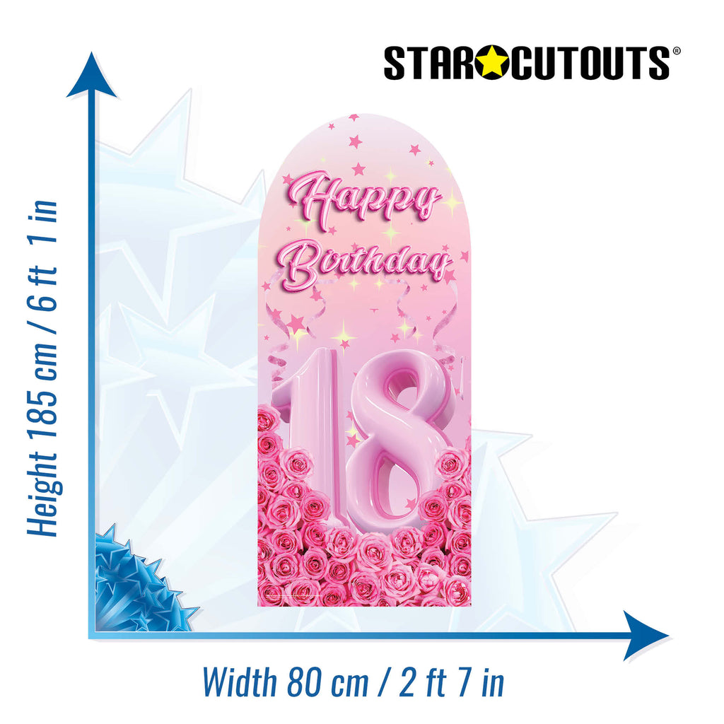 SC4618 Happy Birthday Pink Gold Stars Roses Backdrop Sailboard Cardboard Cut Out Height 185cm – product image 3