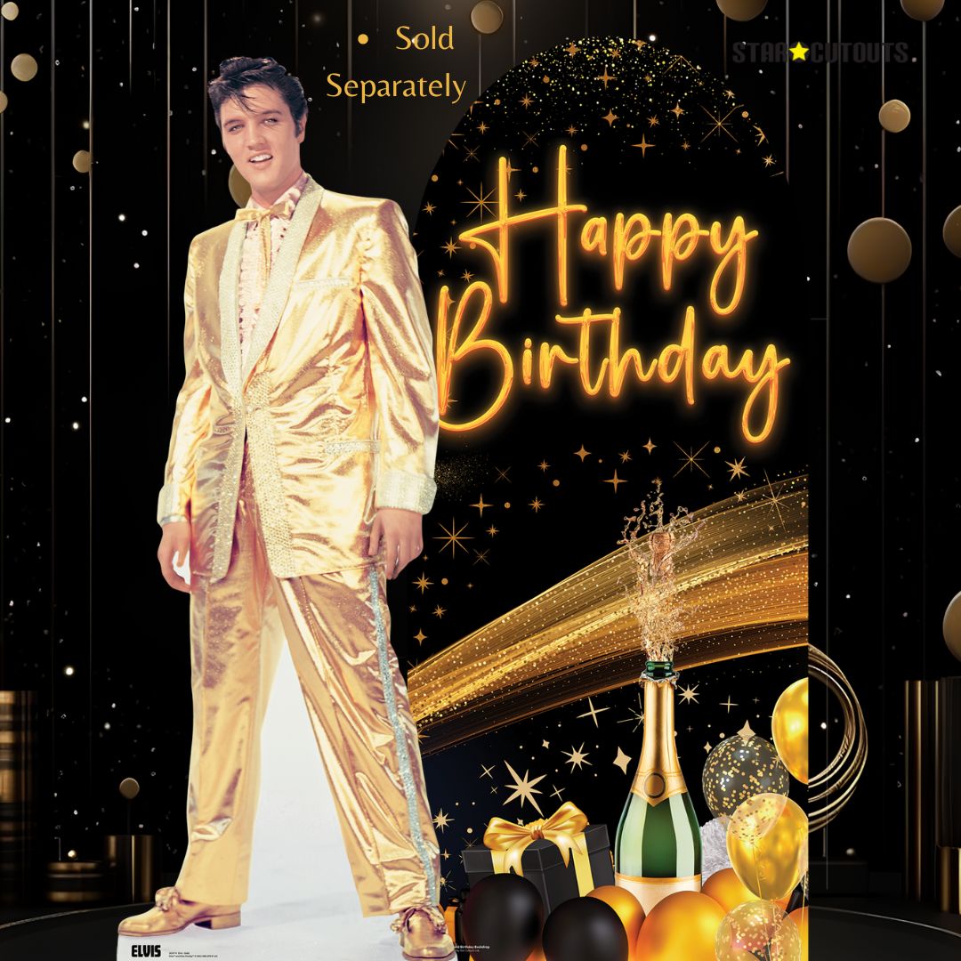 SC4612 Black & Gold Birthday Backdrop Sailboard Cardboard Cut Out Height 185cm
