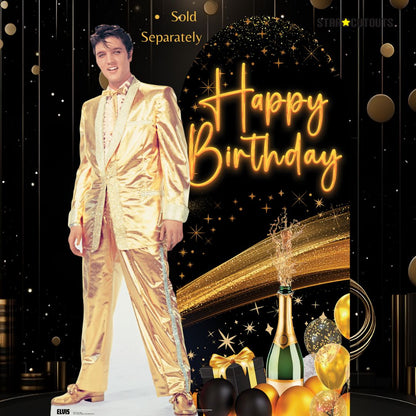SC4612 Black & Gold Birthday Backdrop Sailboard Cardboard Cut Out Height 185cm