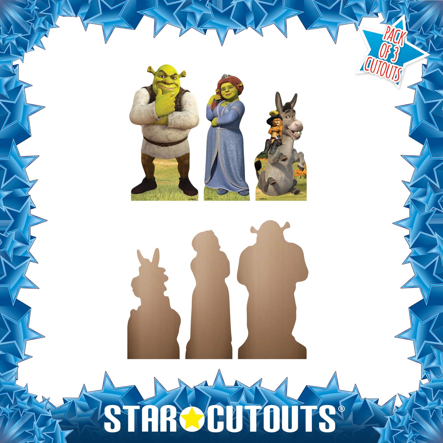 SC4734  Shrek Fiona Puss in Boots & Donkey Shelf Top Pack  Cardboard Cutouts Height 29cm
