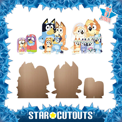 SC4766 Bluey & Bingo, Grannies, Heeler Family & Bluey Family Wedding Shelf Top Pack Cardboard Cutouts Height 21cm