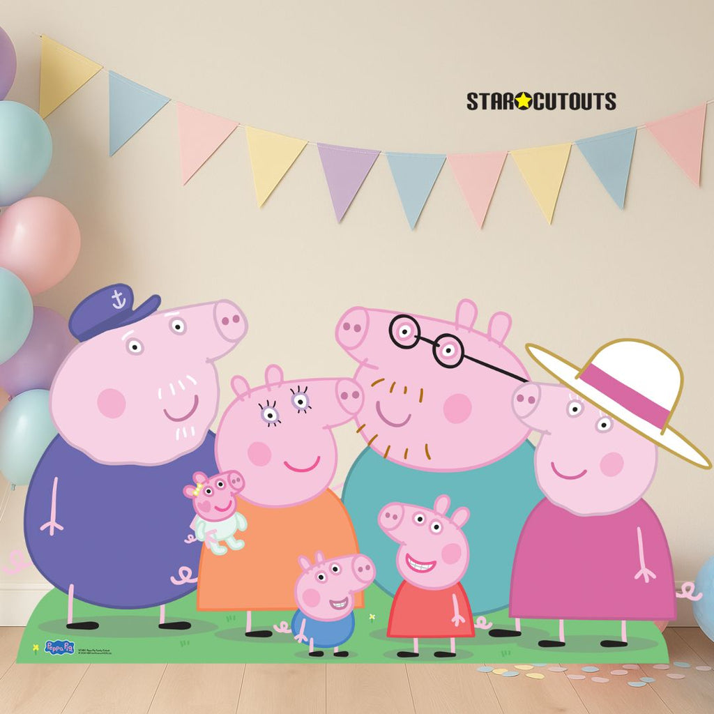 SC4861 Peppa Pig Family Group Cutout - Peppa, George, Mummy, Daddy, Grandpa, Granny and Baby Evie Pig Cardboard Cut Out Height 91cm – product image 5