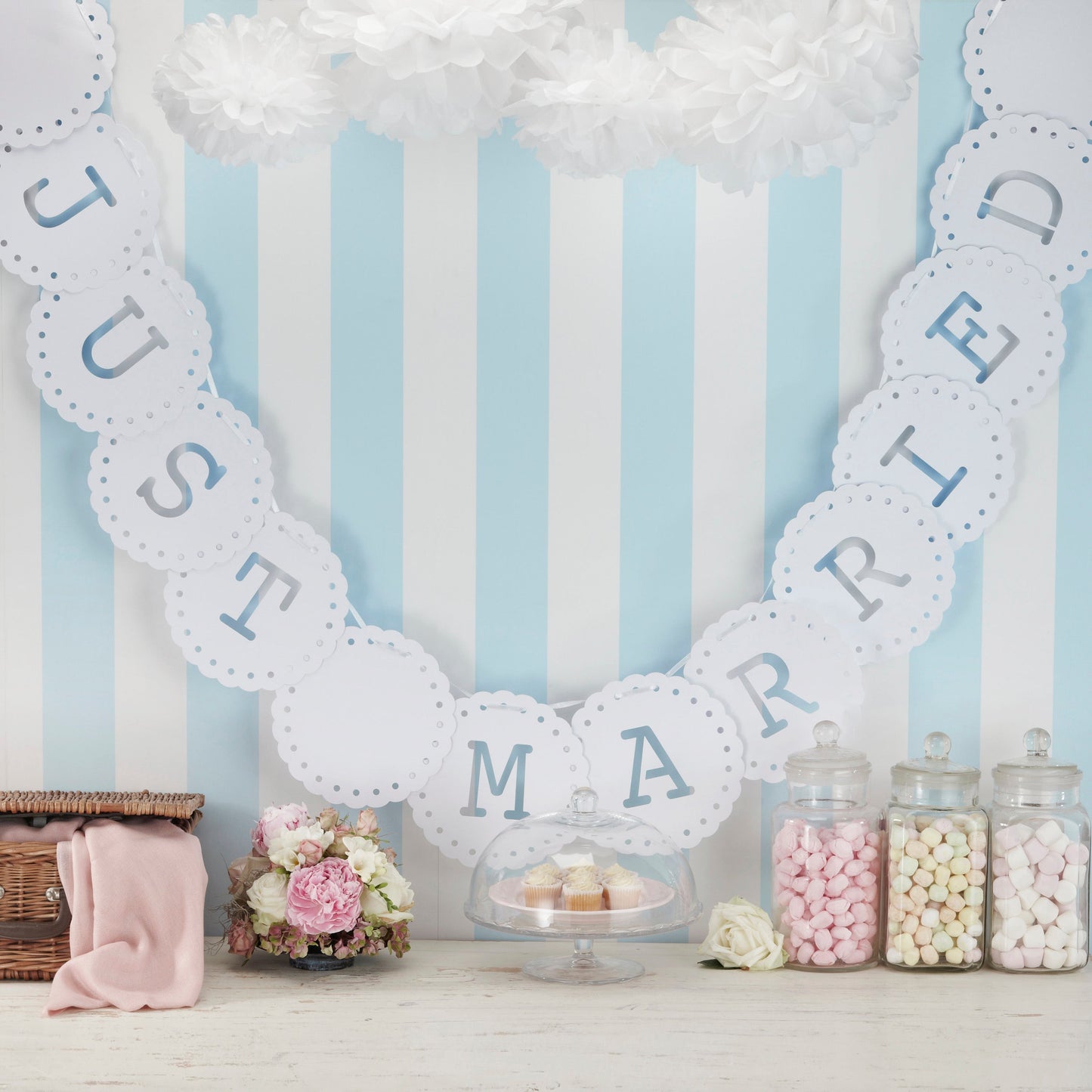 Just Married Bunting - White - Vintage Lace