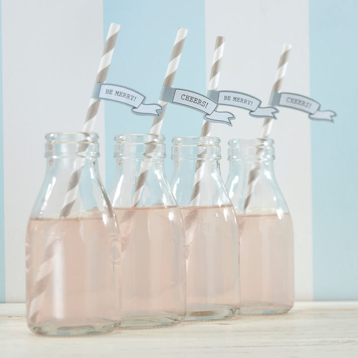 Paper Straws with Flags - Vintage Lace