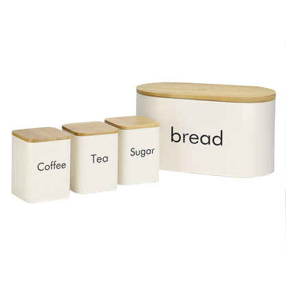 Kitchen Canister Set & Bread Bin in Cream with Bamboo Lids - 4 Piece | M&W	