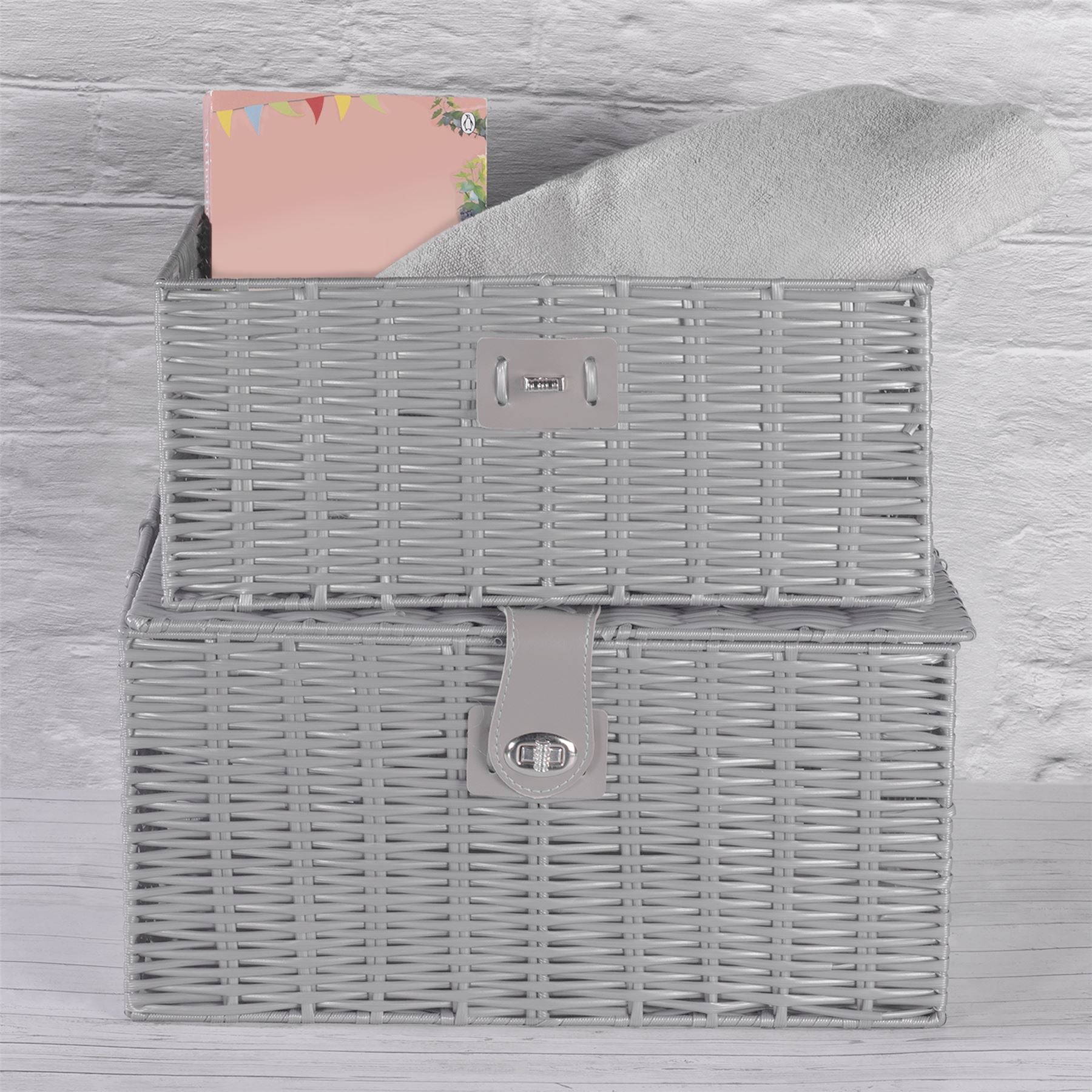 Resin Woven Storage Baskets - Set of 3 Grey | M&W	