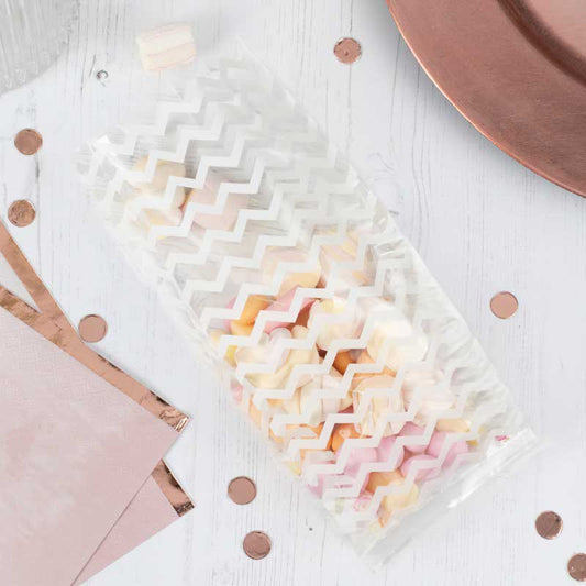 White Chevron Cellophane Party Bags - 24cm x 10cm (10pk)