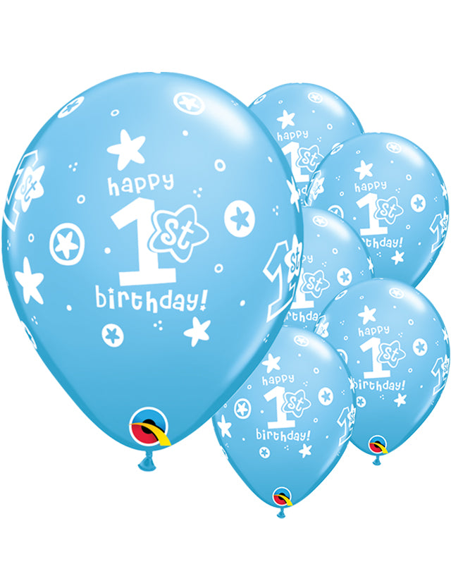 1st Birthday Boys Stars Blue Balloons - 11" Latex (25pk)