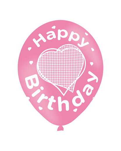 Happy Birthday Pink Balloons - 11'' Latex (6pk)