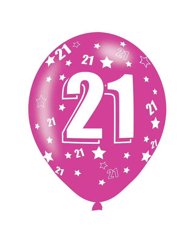 21st Birthday Assorted Balloons - 11'' Latex (6pk)