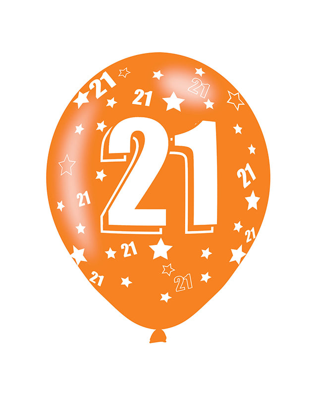 21st Birthday Assorted Balloons - 11'' Latex (6pk)