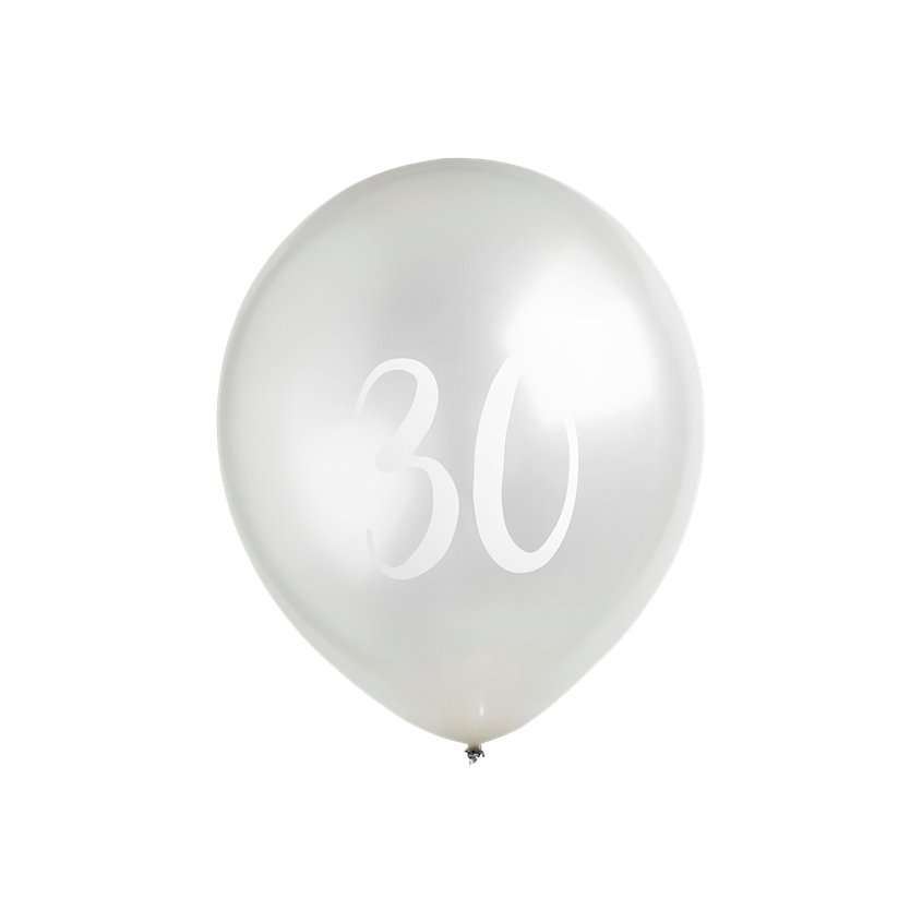 Silver 30th Milestone Balloons - 12" Latex (5pk)