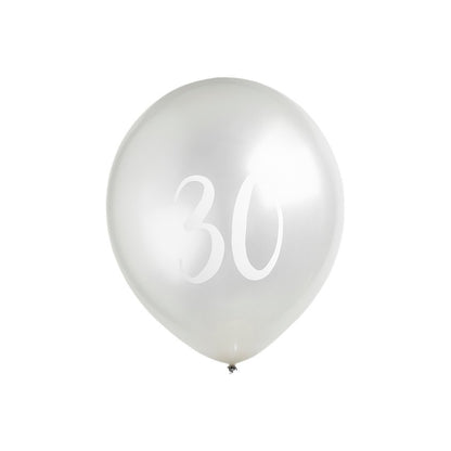 Silver 30th Milestone Balloons - 12" Latex (5pk)