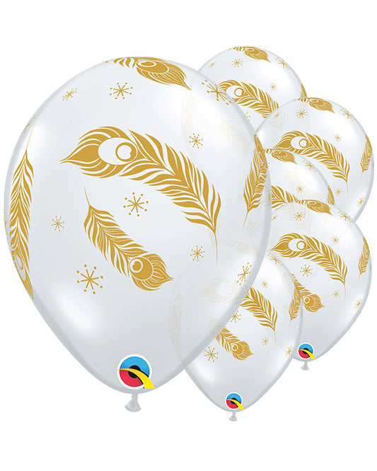 Gold Peacock Feathers Balloon - 12" Latex (25pk)