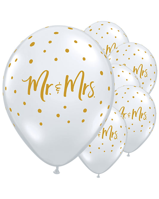 Mr & Mrs Gold Dots Diamond Clear Balloons - 11" Latex (25pk)