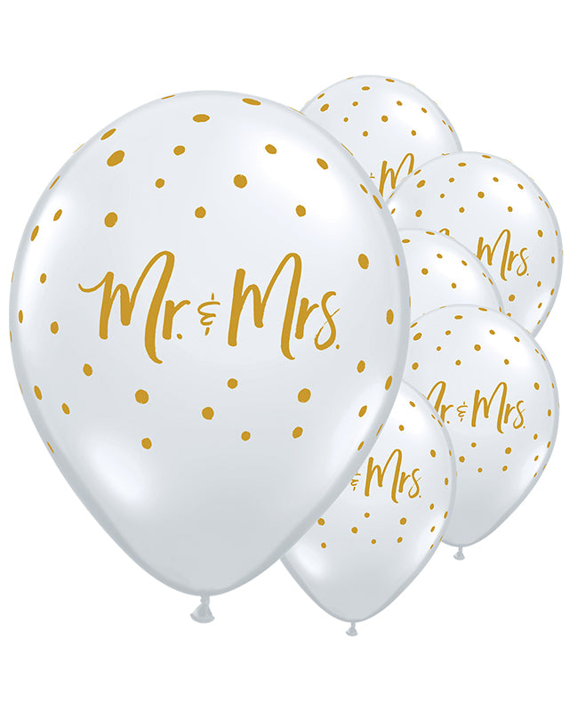 Mr & Mrs Gold Dots Diamond Clear Balloons - 11" Latex (25pk)
