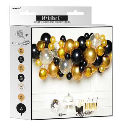 Gold & Black Balloon Arch Garland - 66 Balloons