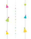 Multicoloured Party Hats Glittery Balloon Tail - 1.8m