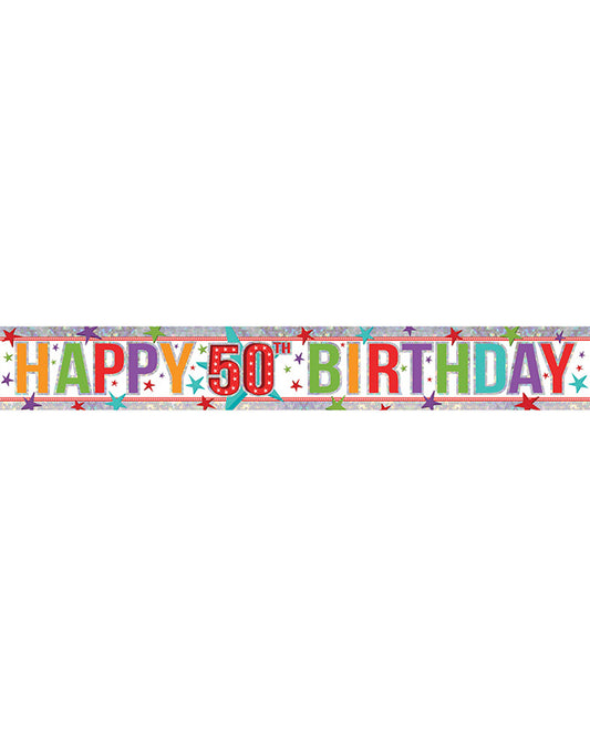 Multi Coloured 'Happy 50th Birthday' Holographic Foil Banner - 2.7m