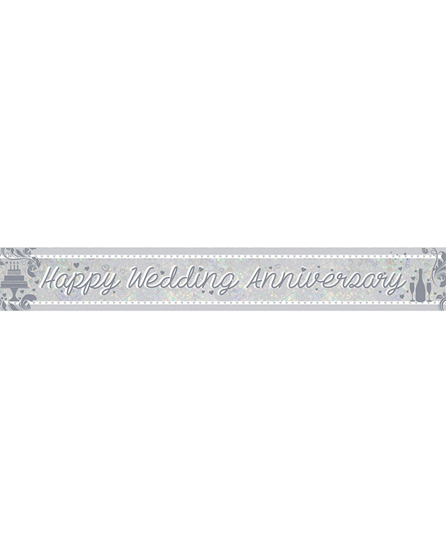 Holographic 'Happy Wedding Anniversary' Foil Banner - 2.7m