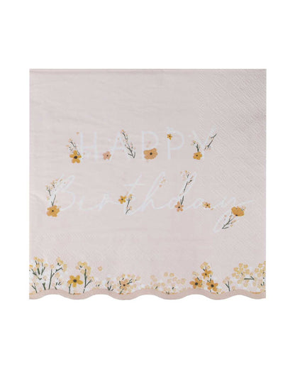 Birthday Bloom Floral Happy Birthday Paper Napkins - 33cm (16pk)