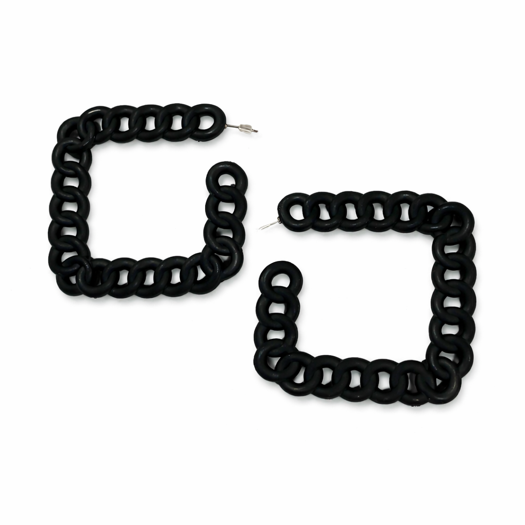 Black Chunky Chain Hoop Earrings