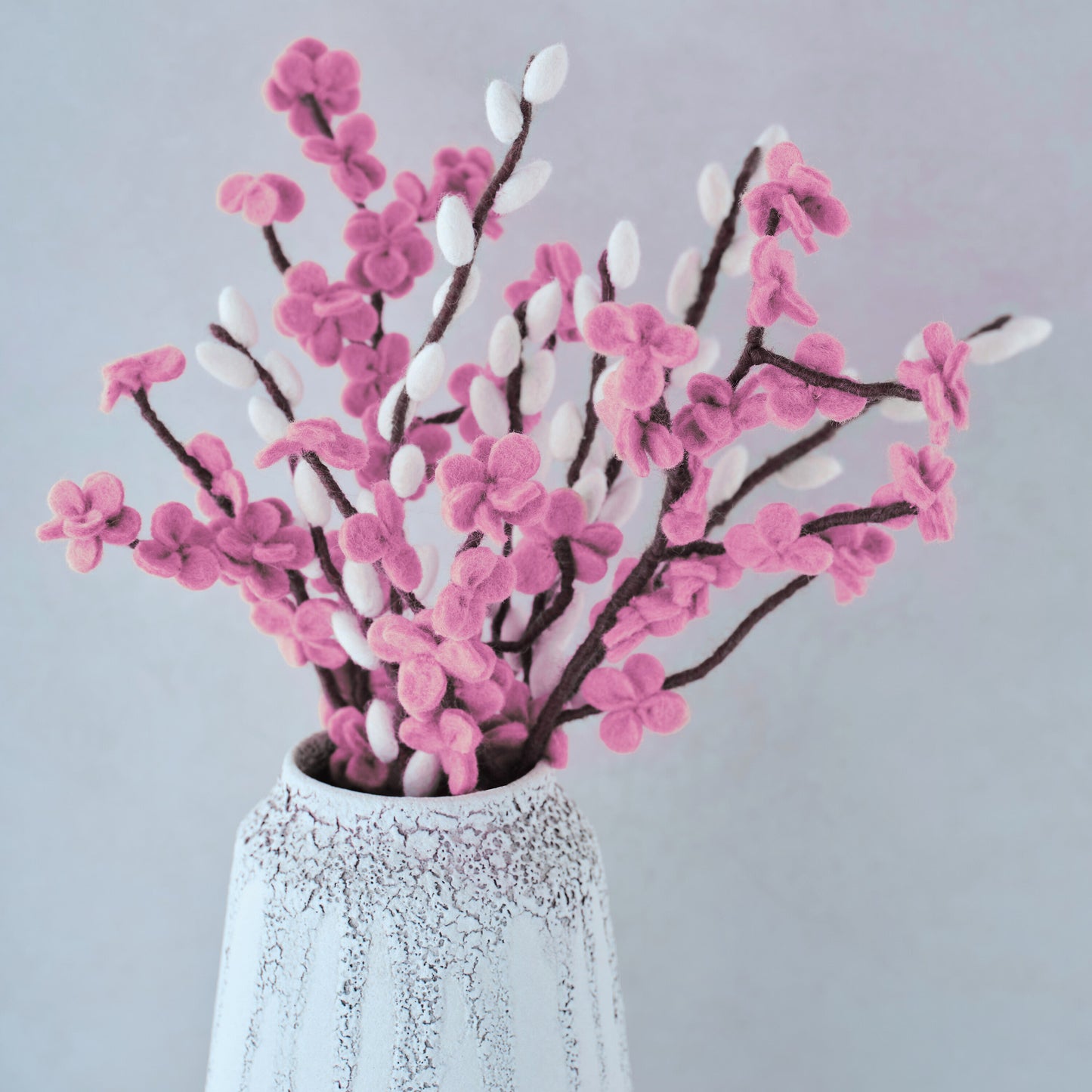Pink and White Felt Blossom Foliage Stems (3pk)